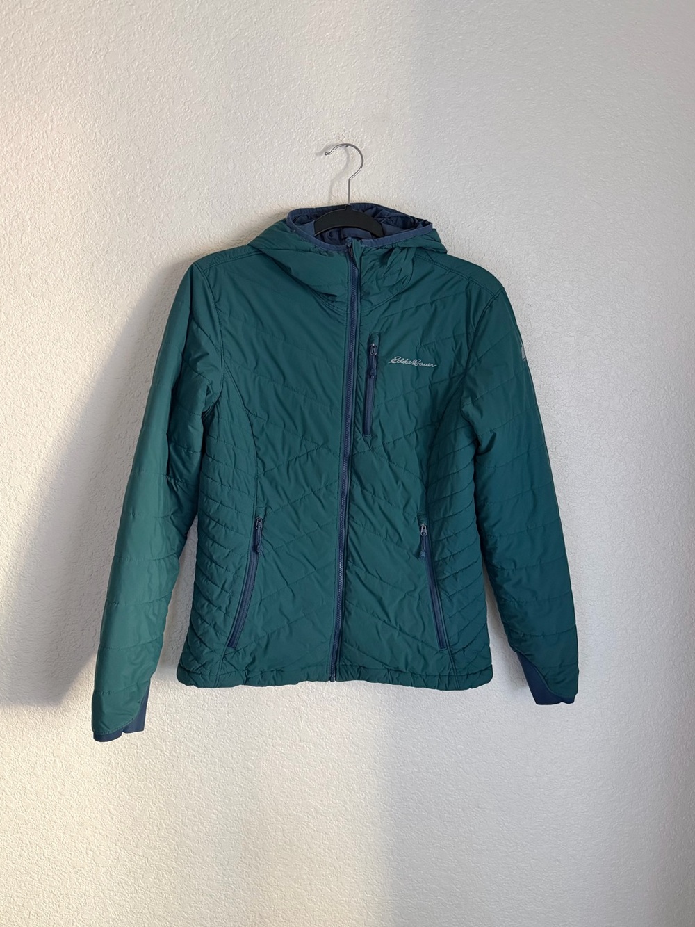 Eddie Bauer Women's Ignitelite Stretch Reversible Hooded Jacket M Green Blue - Picture 2 of 14